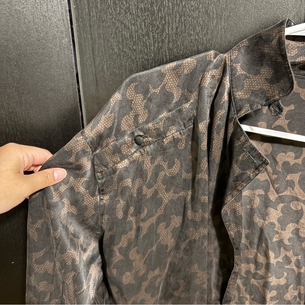 Eacada Brown Lace Patterned Button Down Silk Shirt - image 2